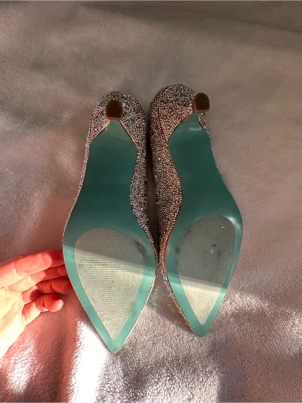 Betsey Johnson Iridescent Silver rhinestone Pointed Heels 6 - Picture 4 of 8